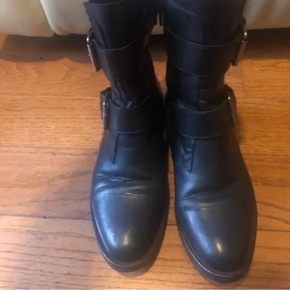 ❤️Emanuele Crasto Black Leather Italian Moto Boots Buckle Size 7/EUR 38 - Picture 5 of 12